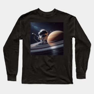 Astronaut listening to vinyl Saturn Long Sleeve T-Shirt